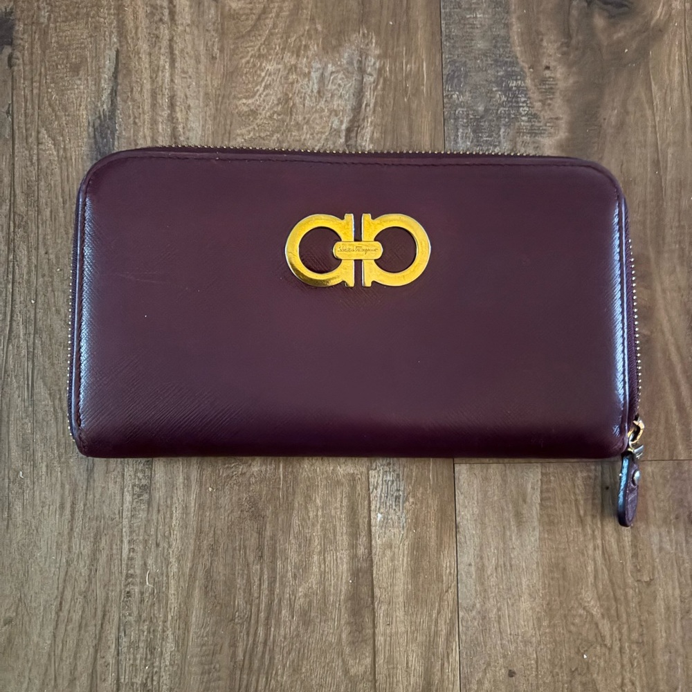 Salvatore Ferragamo Maroon Wallet with Gold Accent